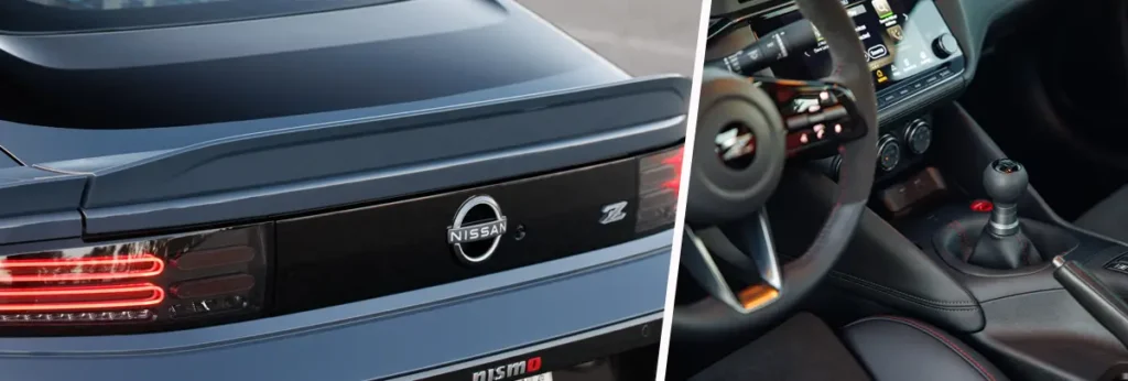 Nissan Z 2027 vue de l'arrière du véhicule et de l'intérieur de la console.